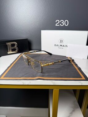 Balmain Gold and Black Metal Rim Sunglasses